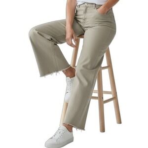 OAT‎ New York Women's Khaki Wide Leg Pants Size 12/31 Stretch Raw Hem Casual